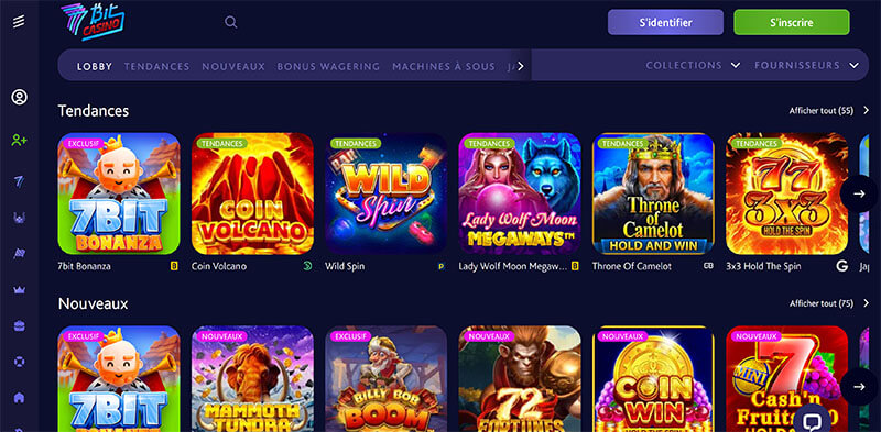 Capture d’écran de l’interface 7Bit Casino